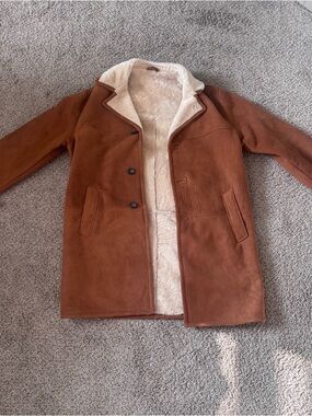 Overland Sheepskin Shearing Coat Mens 40 Tan Heavyweight